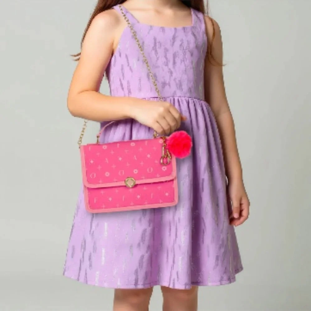 FAO SCHWARZ Pink bag with pompom keychain and sunglasses NWT